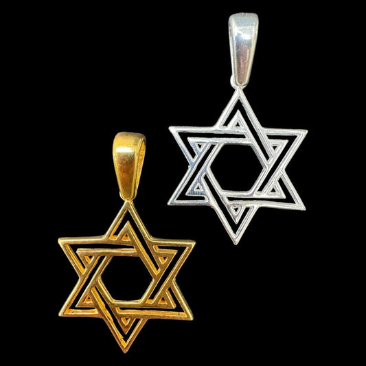Silver Star Of David Jewish Star 925 Silver / 14k Gold Vermeil 1" Pendant Necklace