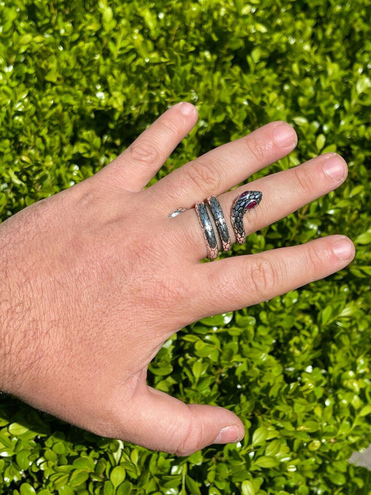 Snake Ring Solid 925 Sterling Silver Wrap Around Cobra W Ruby Eyes Sizes 5-12