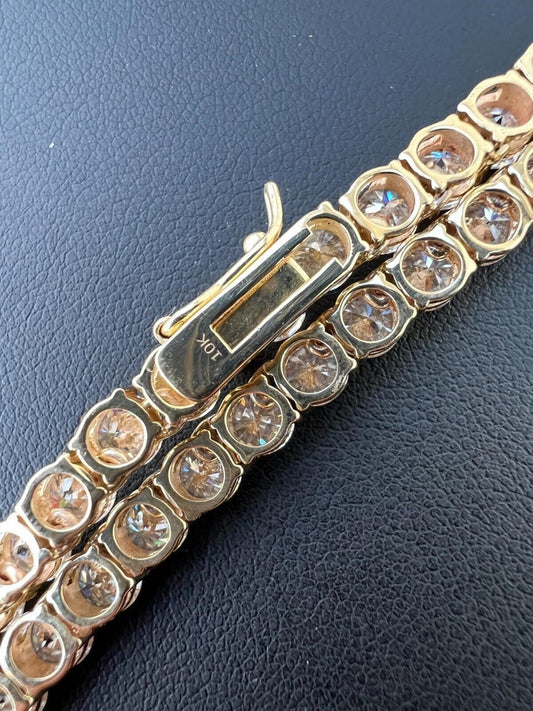 Solid 10k Yellow Gold Iced Moissanite Tennis Chain Bracelet Necklace Mens Ladies