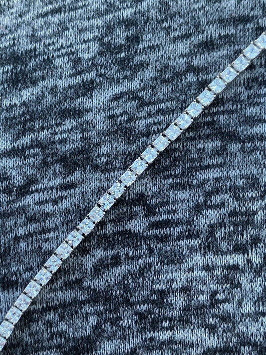 SOLID 925 Sterling Silver 3mm Tennis Bracelet 1 Row Princess Baguette Diamond