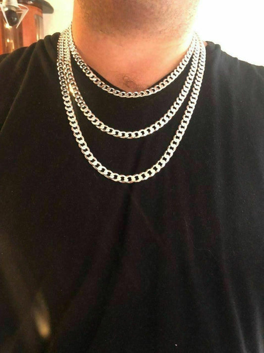 Solid 925 Sterling Silver Men's 8mm Thick Miami Cuban Link Chain Heavy ITALY