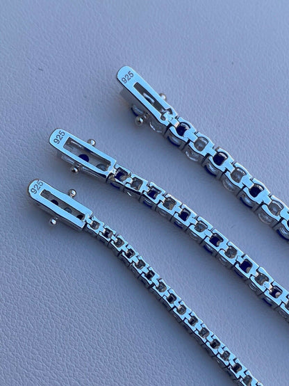 Tennis Bracelet SOLID 925 Sterling Silver Single Row Diamond and Blue Sapphire