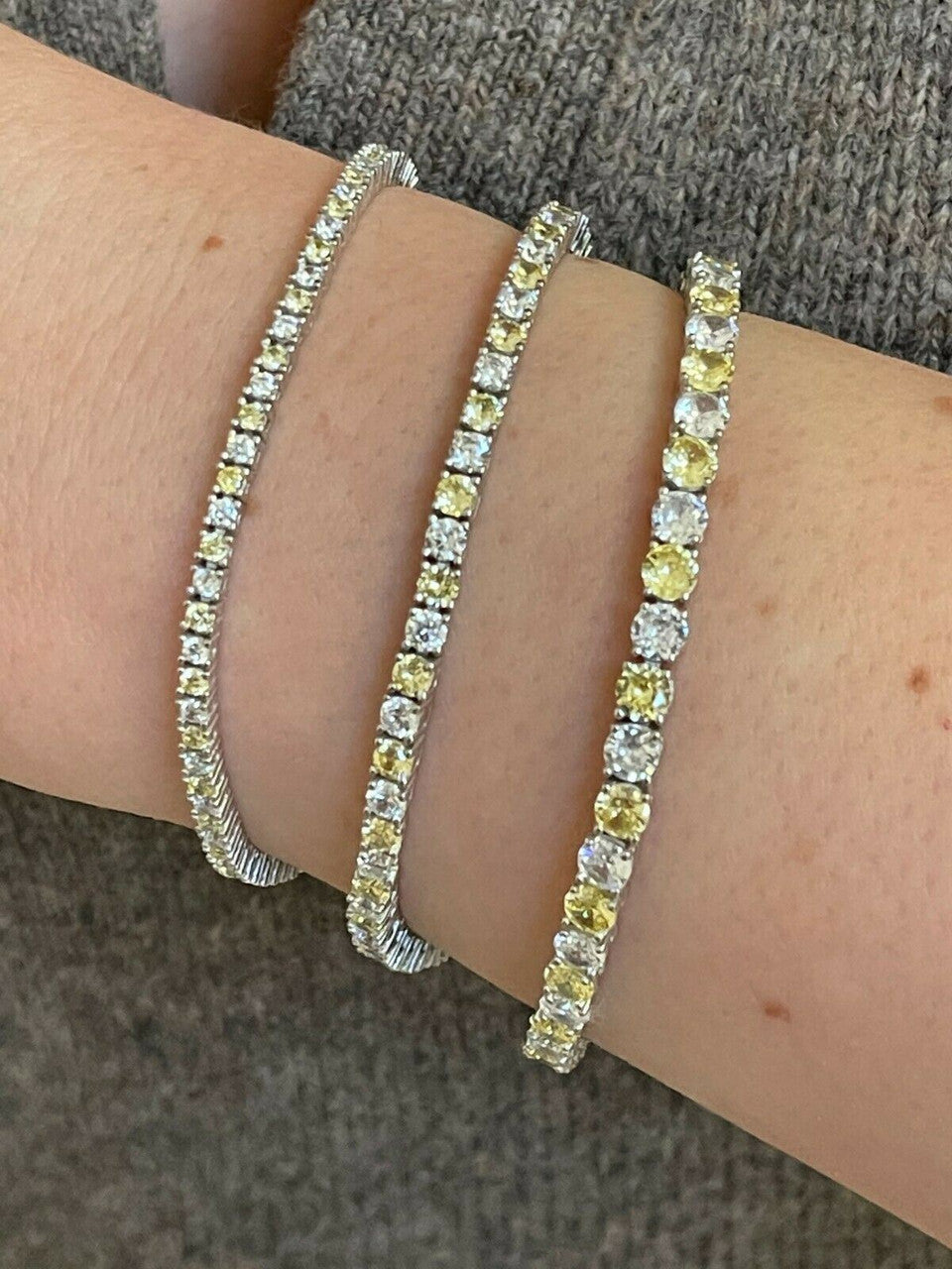 Tennis Bracelet SOLID 925 Sterling Silver Single Row Diamond and Yellow Sapphire