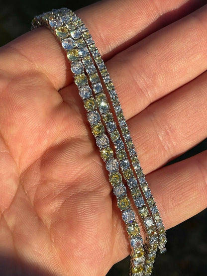 Tennis Bracelet SOLID 925 Sterling Silver Single Row Diamond and Yellow Sapphire