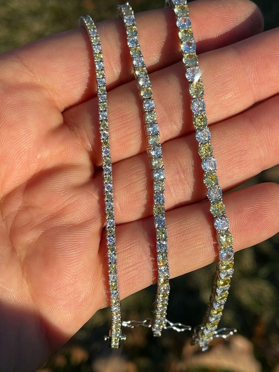 Tennis Bracelet SOLID 925 Sterling Silver Single Row Diamond and Yellow Sapphire