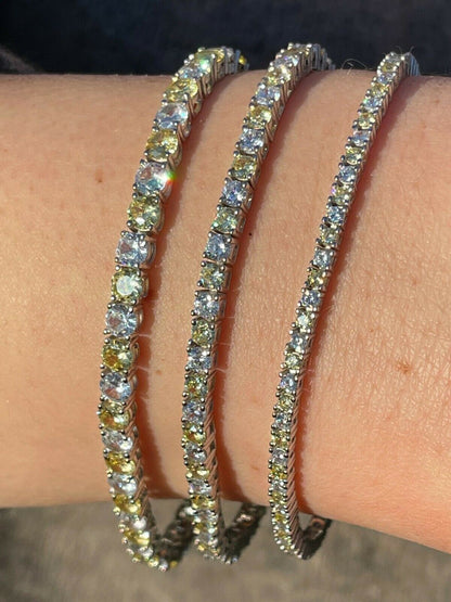 Tennis Bracelet SOLID 925 Sterling Silver Single Row Diamond and Yellow Sapphire