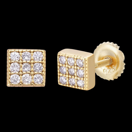 0.2ct Real DIAMOND Everyday Classic Square Iced Out Earrings - 14k Gold Vermeil 925 Silver - 5mm
